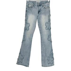 Ashley Mason Premium Distressed Floral Light Blue Jeans Bootcut 3/26